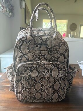 Ju-Ju-Be Snake-Print Diaper Backpack in Beige and Black